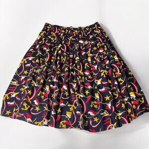 Vintage 90s Bechamel 2X Nautical Pleated Maxi Skirt Anchors & Flags